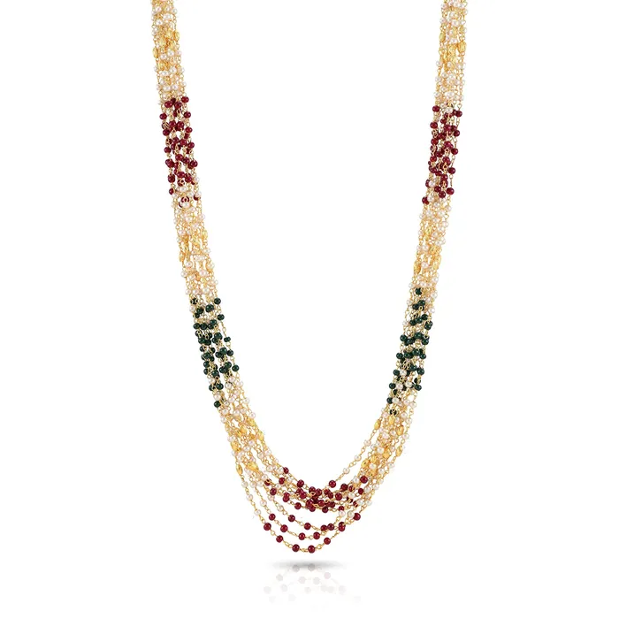 Yellow Chimes Necklaces Yellow Chimes Ganthan Moti Handmade Pearl Multilayer Beads Gold Plated Traditional Long Chain Necklace Set with Earrings Jewellery Set for Women and Girls