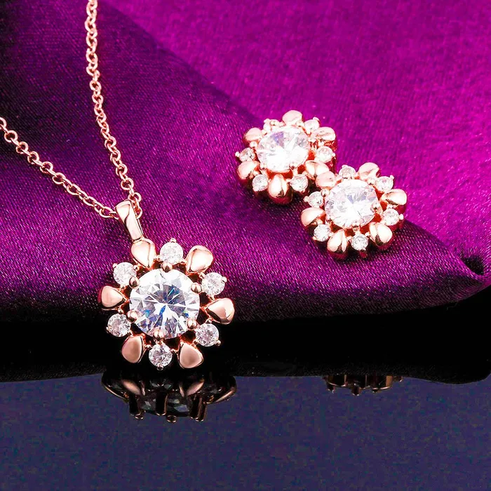 Yellow Chimes Necklaces Yellow Chimes Glowing Golden Sunflower 18K Rose Gold Plated Hallmarked Austrian Crystal Jewellery Set for Girls and Women