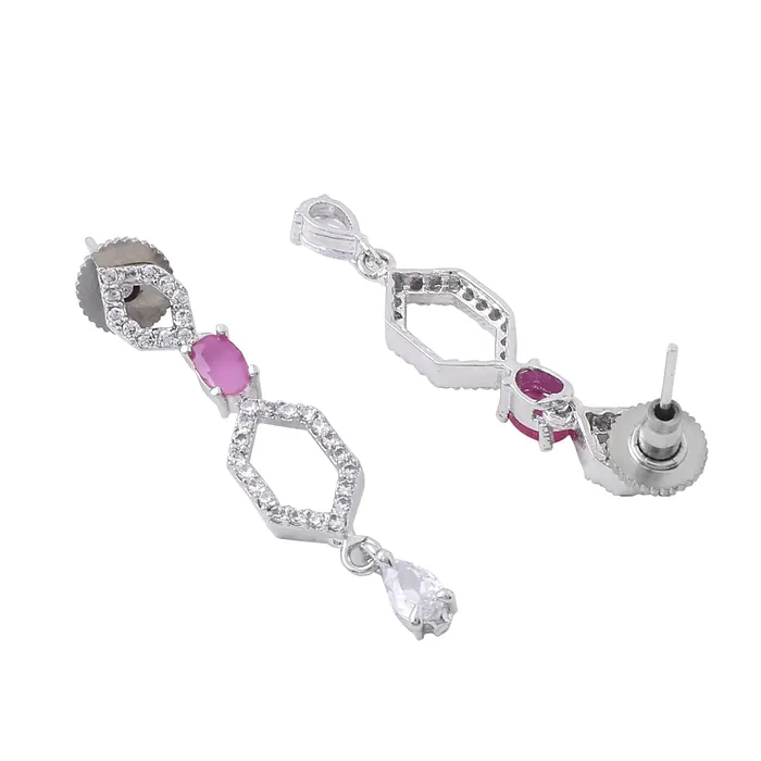 Yellow Chimes Necklaces Yellow Chimes Jewellery Set for Women and Girls American Diamond Jewellery Set Silver Tone Pink AD Necklace Set Birthday Gift for girls and women Anniversary Gift for Wife