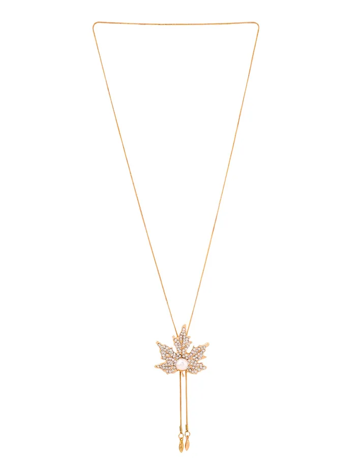 Yellow Chimes Necklaces Yellow Chimes Long Chain Necklace for Women Maple Leaf Pendant for Girls Rosegold Plated Crystal Long Chain Pendant Necklace for Women and Girls