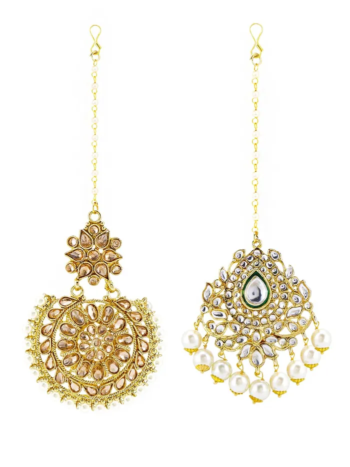 Yellow Chimes Necklaces Yellow Chimes Maang Tikka for Women 2 Pcs Mangtika Traditional Gold Plated Kundan Mangtika Beads Ethnic Maang Tikka for Women and Girls Yellow Chimes Necklaces Yellow Chimes Maang Tikka for Women 2 Pcs Mangtika Traditional Gold Plated Kundan Mangtika Beads Ethnic Maang Tikka for Women and Girls