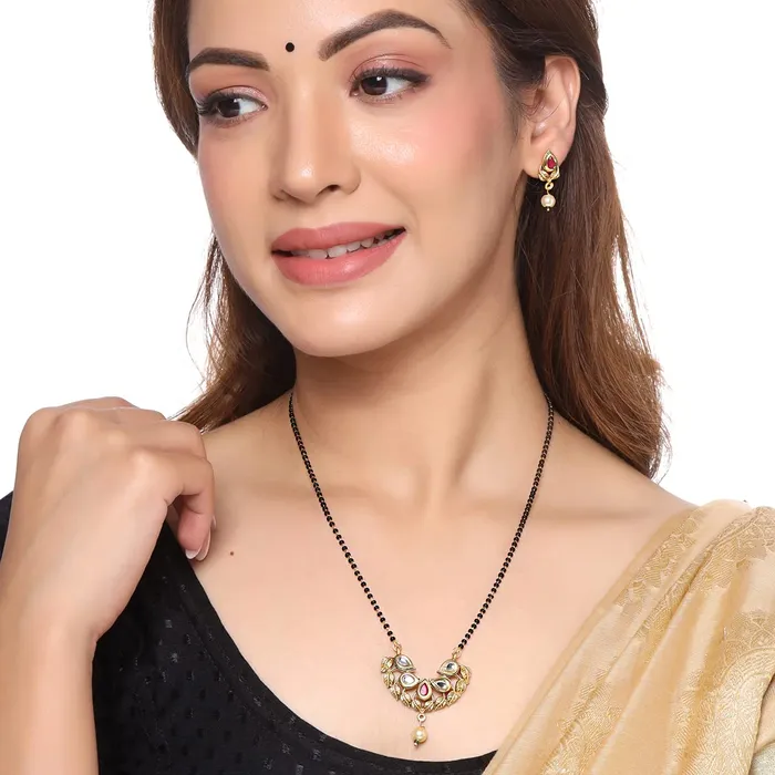 Yellow Chimes Necklaces Yellow Chimes Mangalsutra for Women Traditional Black Beads Mangalsutra Gold Plated Mangalsutra Nallapusalu Chains for Women Anniversary Gift for Wife Birthday Gift for Women Girls