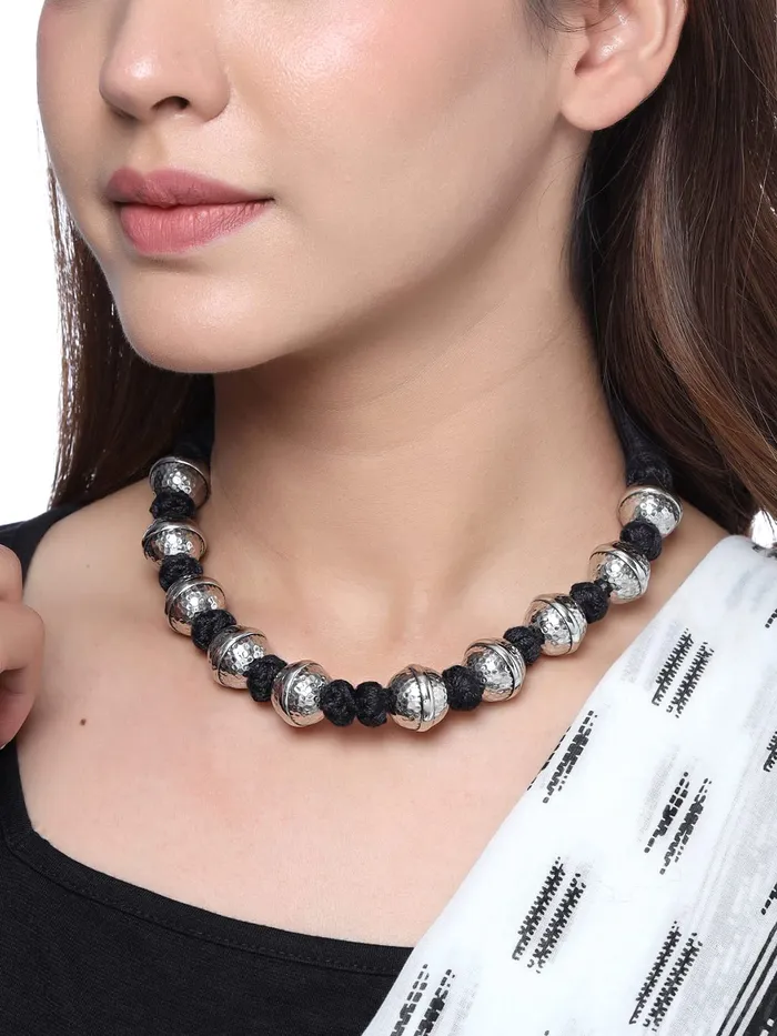 Yellow Chimes Necklaces Yellow Chimes Necklace Silver Oxidised Beads Long Adjustable Vintage Traditional Necklace For Women and Girls NK 3