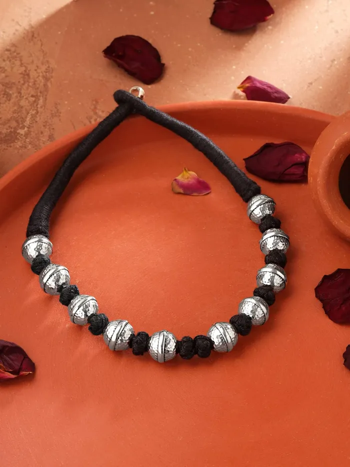 Yellow Chimes Necklaces Yellow Chimes Necklace Silver Oxidised Beads Long Adjustable Vintage Traditional Necklace For Women and Girls NK 3