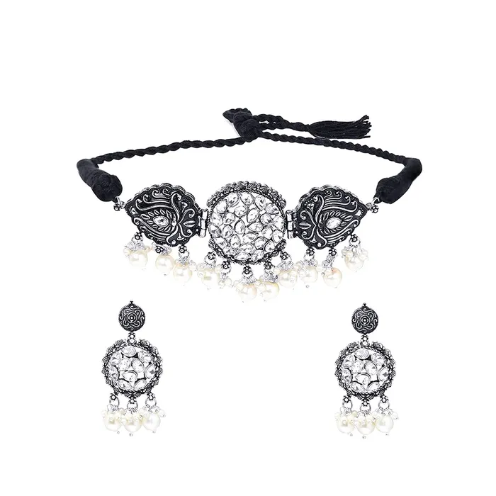Yellow Chimes Necklaces Yellow Chimes Oxidised Jewellery Set for Women Silver Oxidised Jewellery Set Peacock Design Traditional Choker Necklace Set for Women and Girls Yellow Chimes Necklaces Yellow Chimes Oxidised Jewellery Set for Women Silver Oxidised Jewellery Set Peacock Design Traditional Choker Necklace Set for Women and Girls