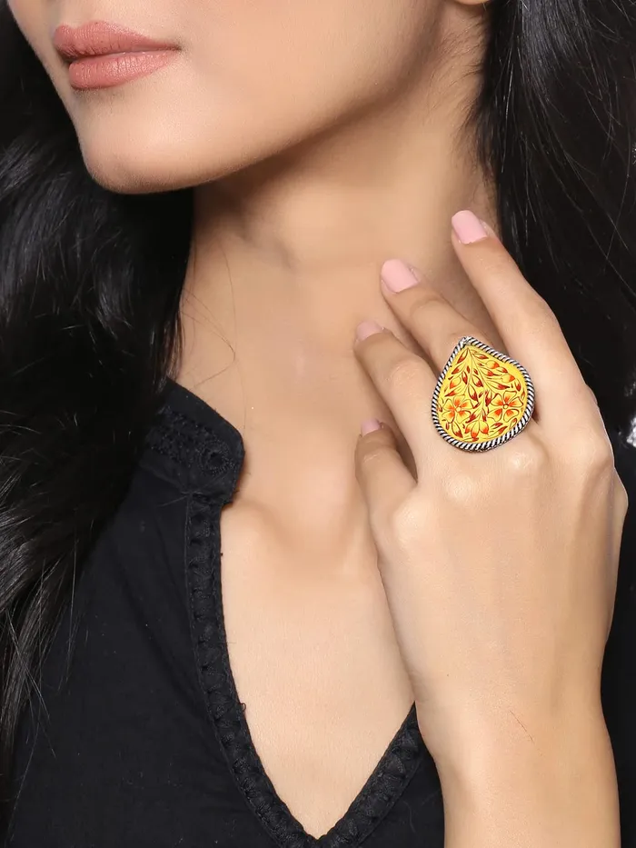 Yellow Chimes Necklaces Yellow Chimes Oxidised Rings for Women Multicolor Meenakari Hand Painted Silver Oxidised Ring Adjustable Finger Rings for Women and Girls RG 1 Adjustable