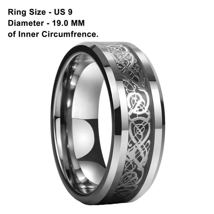 Yellow Chimes Necklaces Yellow Chimes Rings for Men Dragon Celtic Inlay Polish Finish Silver Base Titanium Steel Ring for Men and Boys