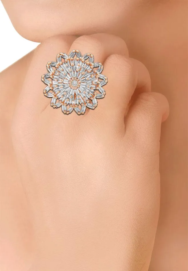 Yellow Chimes Necklaces Yellow Chimes Rings for Women American Diamond Ring White ADStudded Adjustable Floral Finger Ring For Women And Girls RG 7 Adjustable