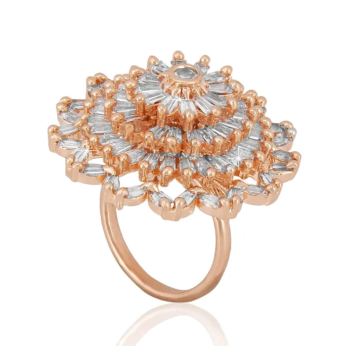 Yellow Chimes Necklaces Yellow Chimes Rings for Women American Diamond Ring White ADStudded Adjustable Floral Finger Ring For Women And Girls RG 7 Adjustable