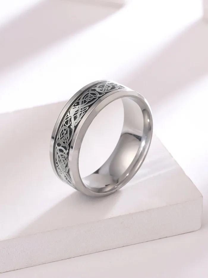 Yellow Chimes Necklaces Yellow Chimes Silver Rings For Men Pack of 1 Stainless Steel Men Ring Dragon Celtic Design Silver Finger Ring for Boys Ideal Gift For Men and Boys