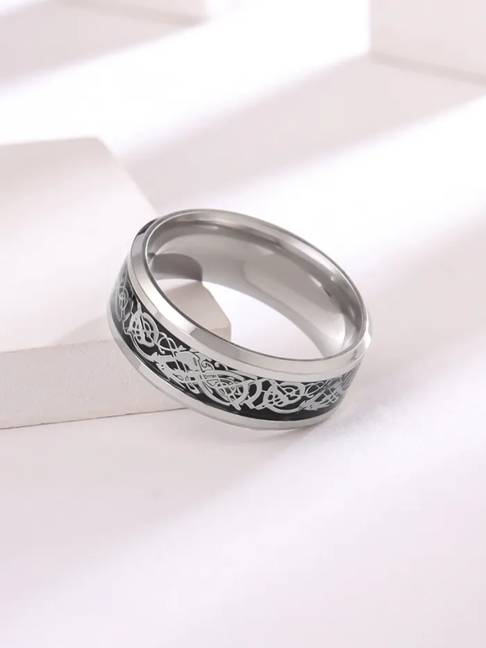 Yellow Chimes Necklaces Yellow Chimes Silver Rings For Men Pack of 1 Stainless Steel Men Ring Dragon Celtic Design Silver Finger Ring for Boys Ideal Gift For Men and Boys