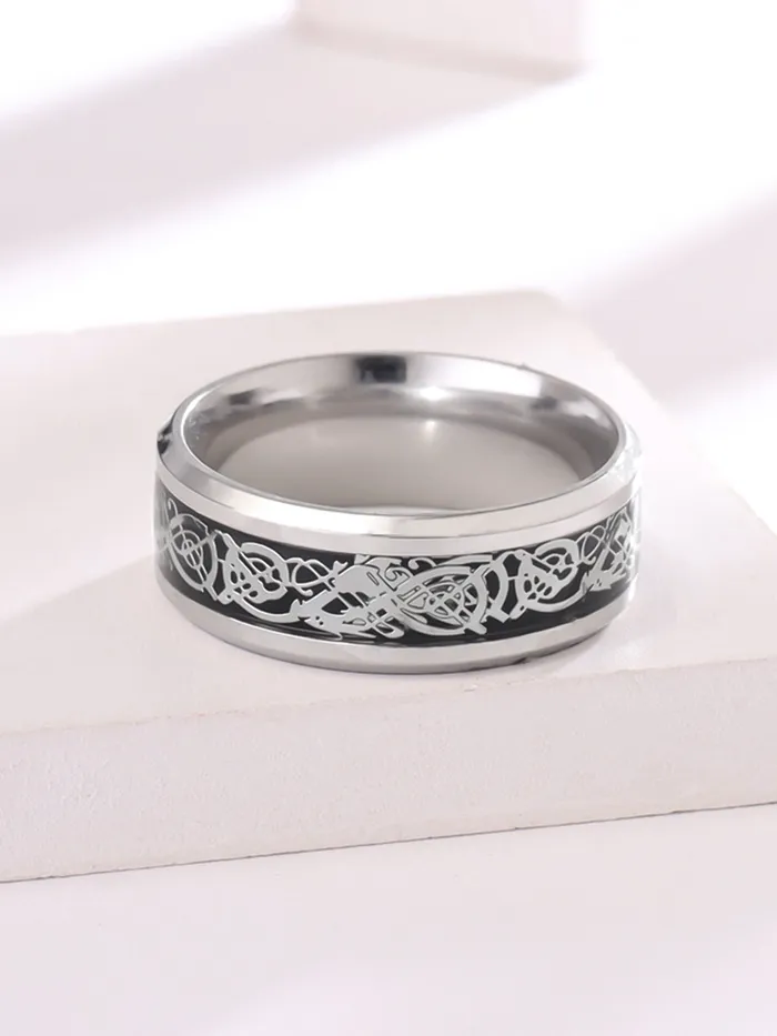 Yellow Chimes Necklaces Yellow Chimes Silver Rings For Men Pack of 1 Stainless Steel Men Ring Dragon Celtic Design Silver Finger Ring for Boys Ideal Gift For Men and Boys