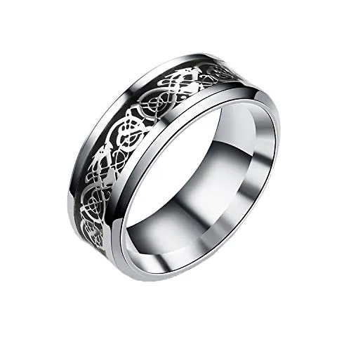 Yellow Chimes Necklaces Yellow Chimes Silver Rings For Men Pack of 1 Stainless Steel Men Ring Dragon Celtic Design Silver Finger Ring for Boys Ideal Gift For Men and Boys
