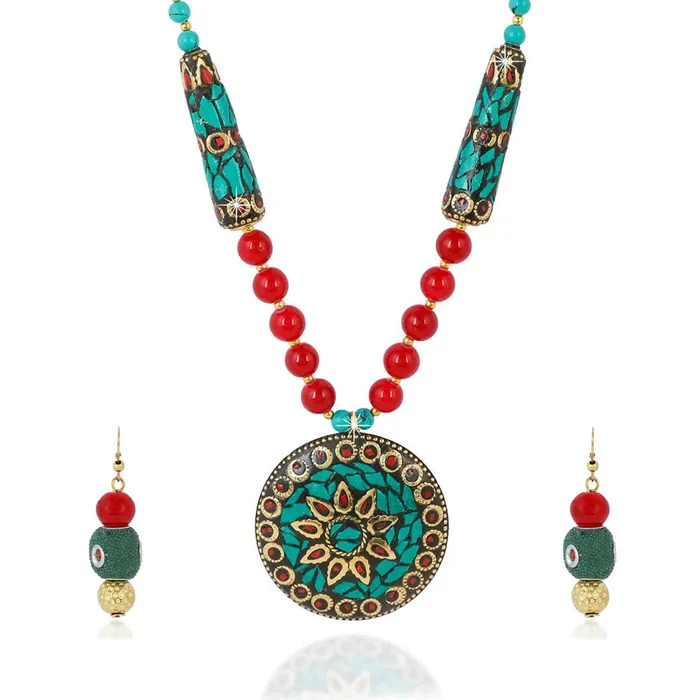Yellow Chimes Necklaces Yellow Chimes Tibetan Pendant Necklace with Earrings Tribal Beads Necklace Jewellery Set for Women and Girls Yellow Chimes Necklaces Yellow Chimes Tibetan Pendant Necklace with Earrings Tribal Beads Necklace Jewellery Set for Women and Girls