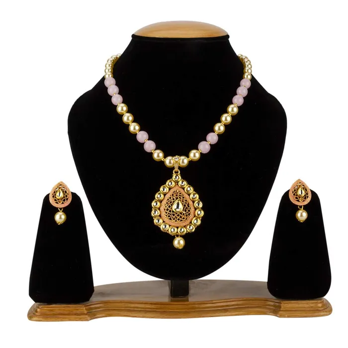 Yellow Chimes Necklaces Yellow Chimes Traditional Pearl Kundan Gold Plated Necklace Woth Drop Earrings for Women