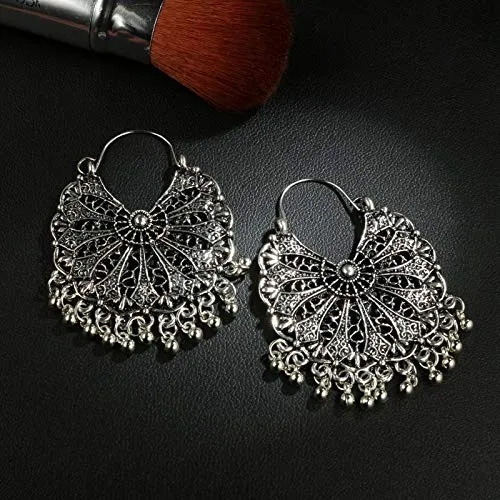 Yellow Chimes Oxidised Silver Traditional Chandbali Hoop Earrings For Women Girls Yellow Chimes Bracelets