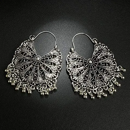 Yellow Chimes Oxidised Silver Traditional Chandbali Hoop Earrings For Women Girls Yellow Chimes Bracelets