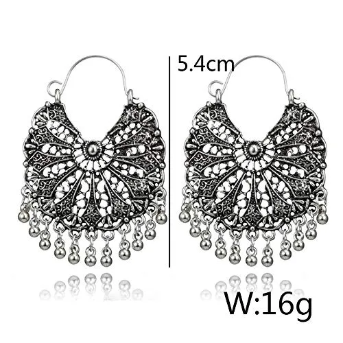 Yellow Chimes Oxidised Silver Traditional Chandbali Hoop Earrings For Women Girls Yellow Chimes Bracelets