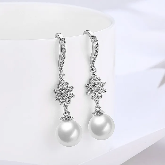 Yellow Chimes Pearl Drop Earrings for Women A5 Grade Crystal Fresh Water Pearl Silver Plated Drop Earrings for Women and Girls Yellow Chimes Earrings