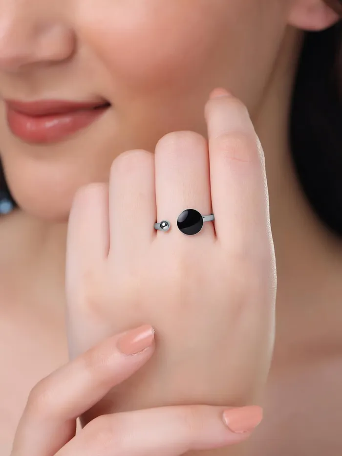 Yellow Chimes Pearl Rings For Women Fashion Adjustable Black Ring Rhodium Plated Finger Ring for Girls Eternal Shine Birthday Gift For Girls Women Anniversary Gift for Wife Yellow Chimes Necklaces
