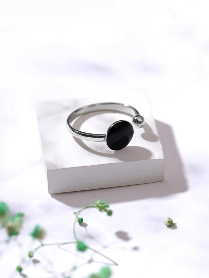 Yellow Chimes Pearl Rings For Women Fashion Adjustable Black Ring Rhodium Plated Finger Ring for Girls Eternal Shine Birthday Gift For Girls Women Anniversary Gift for Wife Yellow Chimes Necklaces