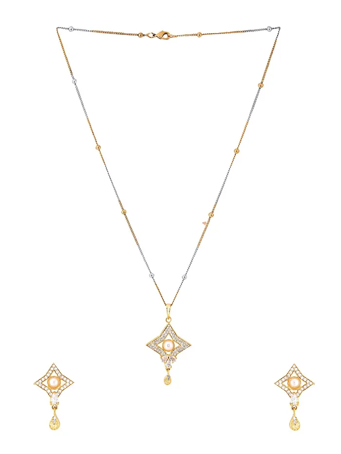 Yellow Chimes Pendant Set for Women Gold and Silver Toned Crystal Studded Geometric Designed Pendant Set with Earrings for Women and Girls Yellow Chimes Earrings