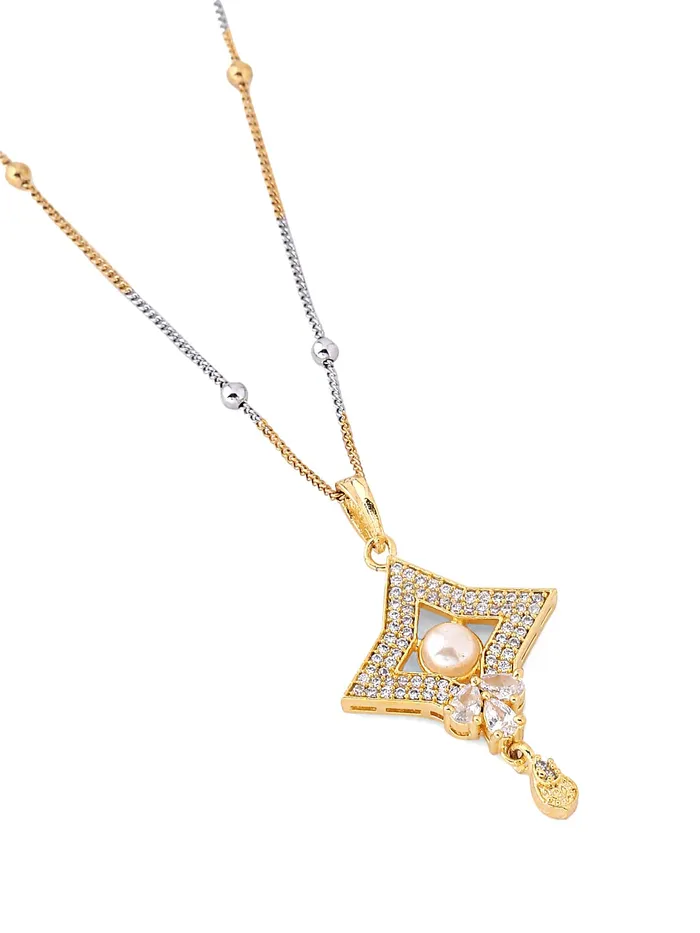 Yellow Chimes Pendant Set for Women Gold and Silver Toned Crystal Studded Geometric Designed Pendant Set with Earrings for Women and Girls Yellow Chimes Earrings
