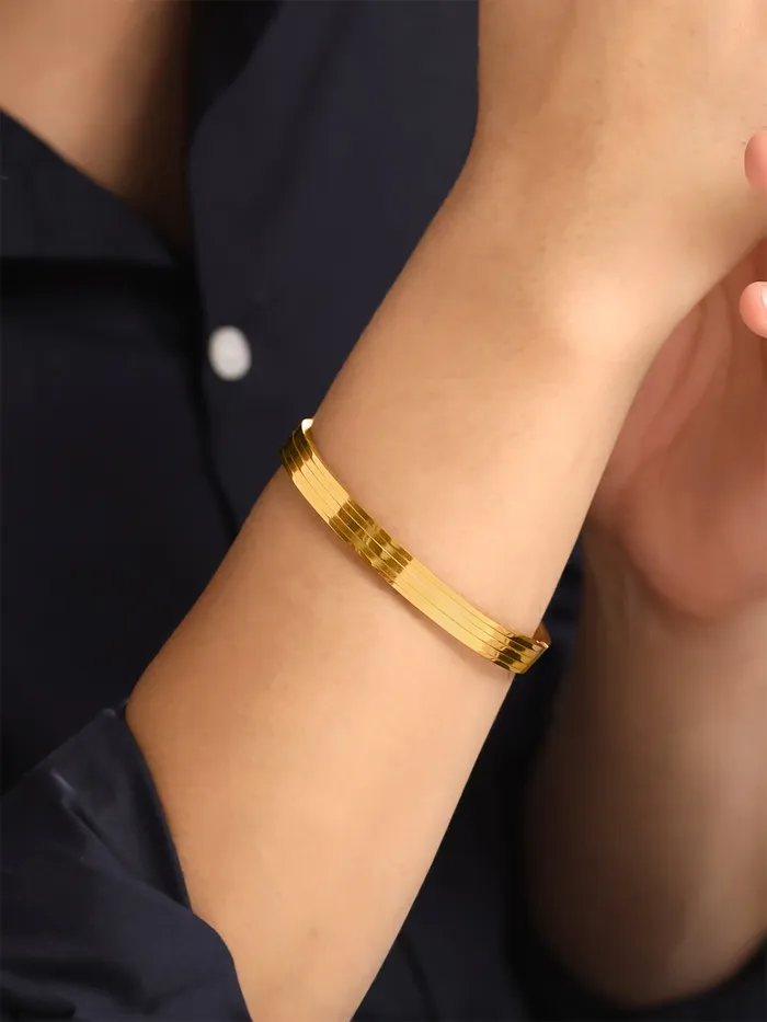 Yellow Chimes PreStyled Sets Gold Kada for Men Stylish Stainless Steel Bracelet One Size Gold