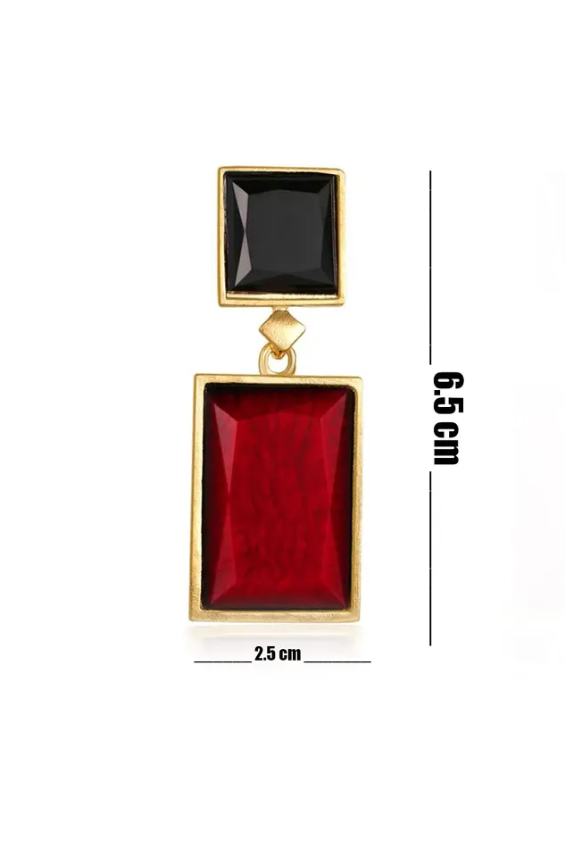 Yellow Chimes Red and Black Crystal Stone Stud Earrings Set Fashionable Western Style Earrings Combo for Girls Women Yellow Chimes Necklaces