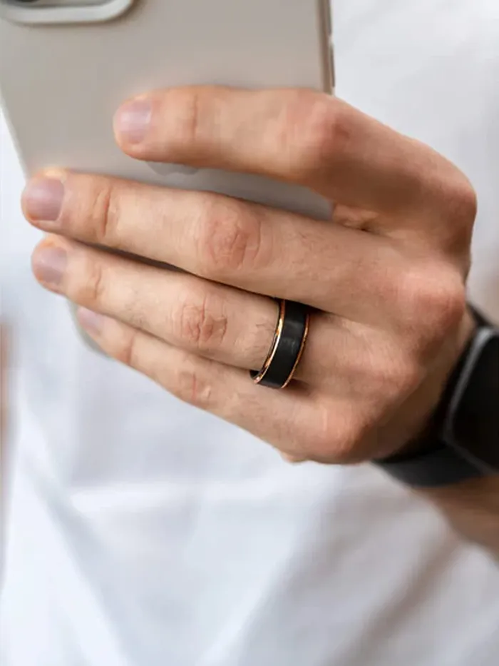 Yellow Chimes Ring For Men Black Bands Rings Platinum Plated Titanium Steel Never Fading Ring For Men and Boys Yellow Chimes Necklaces