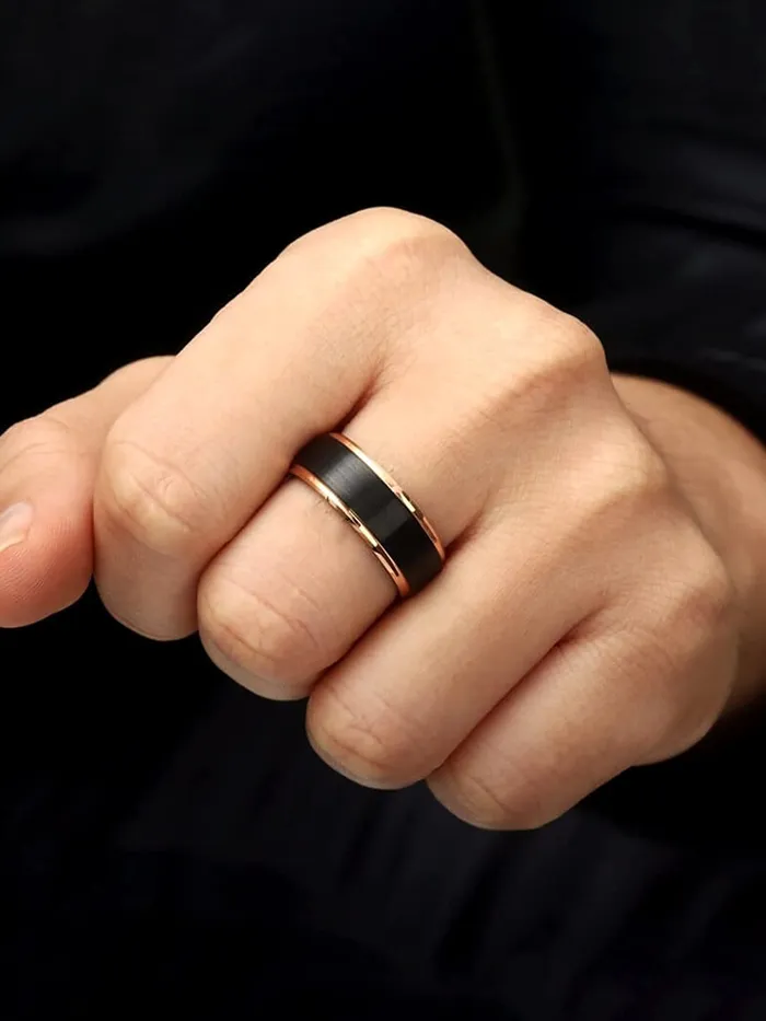 Yellow Chimes Ring For Men Black Bands Rings Platinum Plated Titanium Steel Never Fading Ring For Men and Boys Yellow Chimes Necklaces