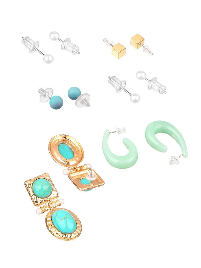 Yellow Chimes Rings Combo 6 Pairs of Multicolor Earrings Hoop Drop Stud GiftWorthy Lightweight Traditional