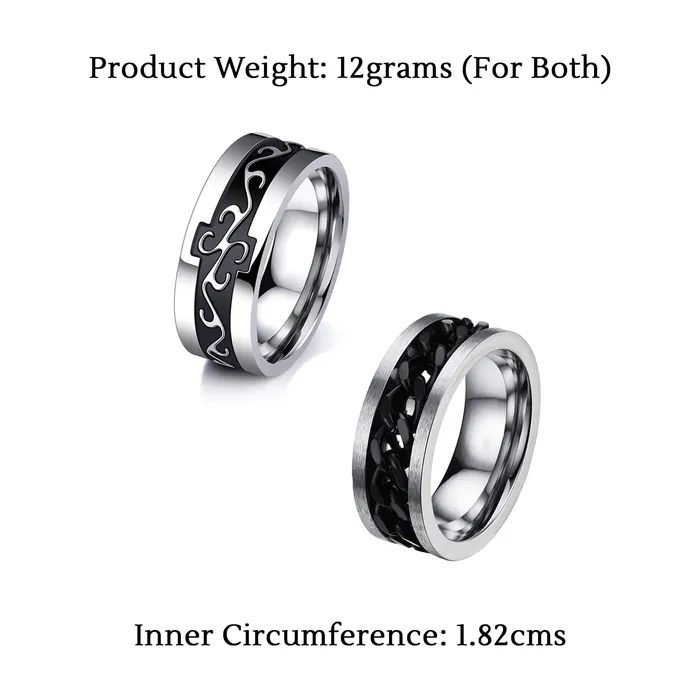 Yellow Chimes Rings for Men 2 pcs of Combo Black Colored Superman Symbol and Smooth Finished Band Ring for Men and Boys Yellow Chimes Rings