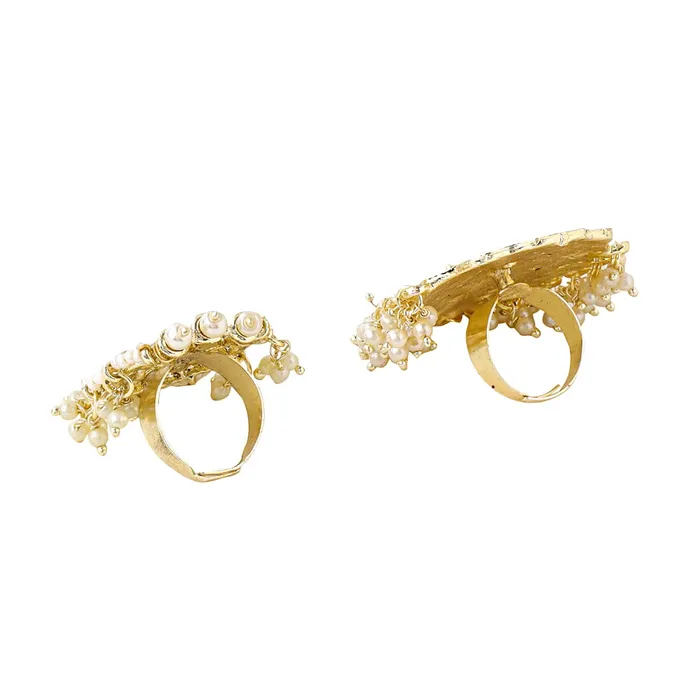 Yellow Chimes Rings for Women 2 Pcs Set of Adjustable Kundan Studded Rings for Women and Girls Yellow Chimes Earrings