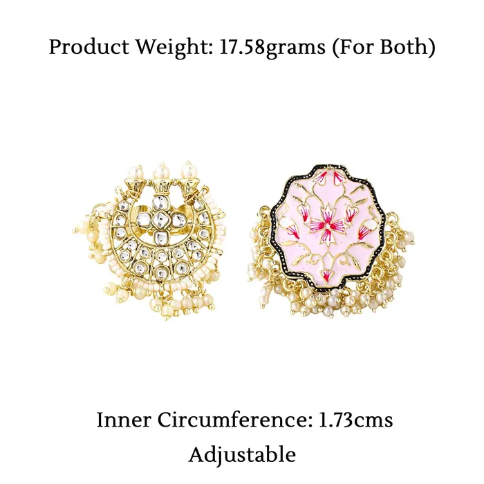 Yellow Chimes Rings for Women 2 Pcs Set of Adjustable Kundan Studded Rings for Women and Girls Yellow Chimes Earrings