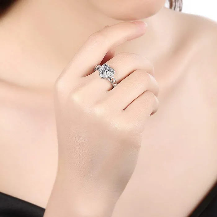 Yellow Chimes Rings for Women Exclusive White Colored Stone Crystal Swarovski Collection Silver plated Heart Shaped Alloy Studded Ring for Women and Girls Size US 8 Yellow Chimes Rings
