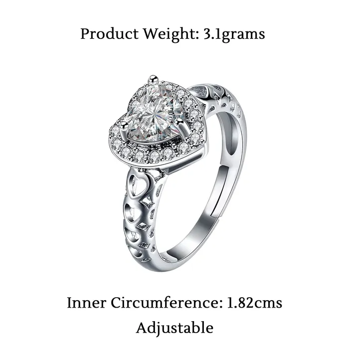 Yellow Chimes Rings for Women Exclusive White Colored Stone Crystal Swarovski Collection Silver plated Heart Shaped Alloy Studded Ring for Women and Girls Size US 8 Yellow Chimes Rings