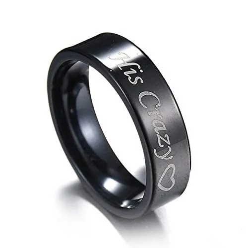Yellow Chimes Rings for Women His Crazy Heart Engraved Stainless Steel Black Band Designed Rings for Women Girls Size US 8 Yellow Chimes Rings