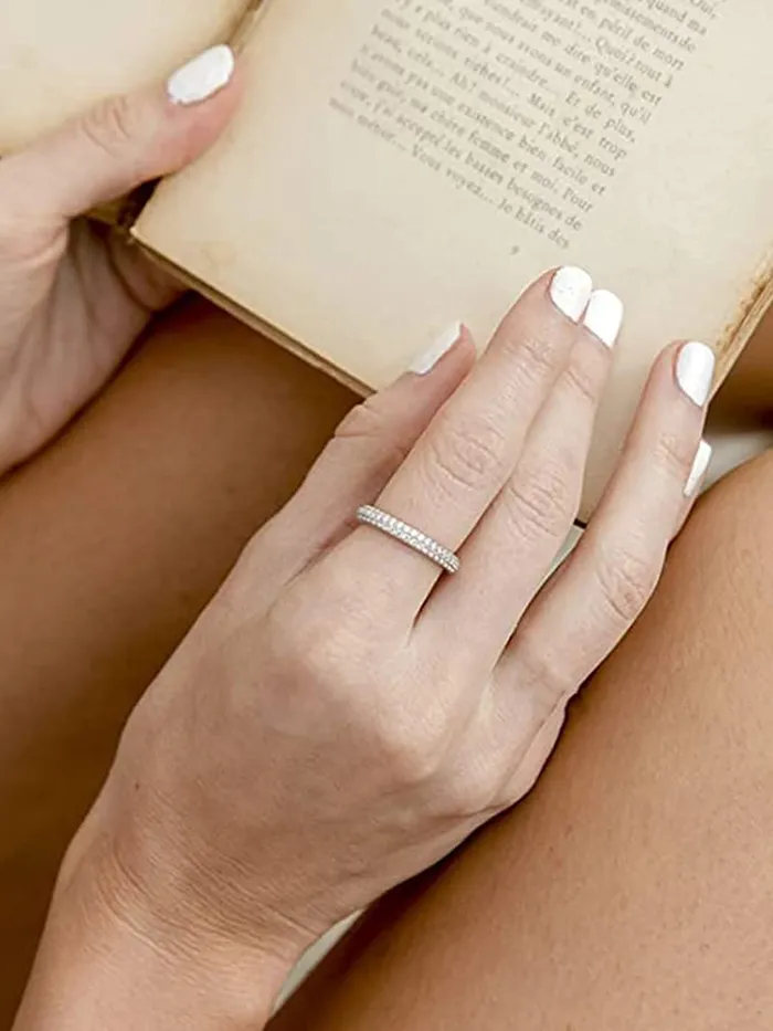Yellow Chimes Rings for Women White Crystal Ring Silver Plated Double Row Eternity Band Ring for Women and Girls Valentine Gift for Girls Yellow Chimes Earrings