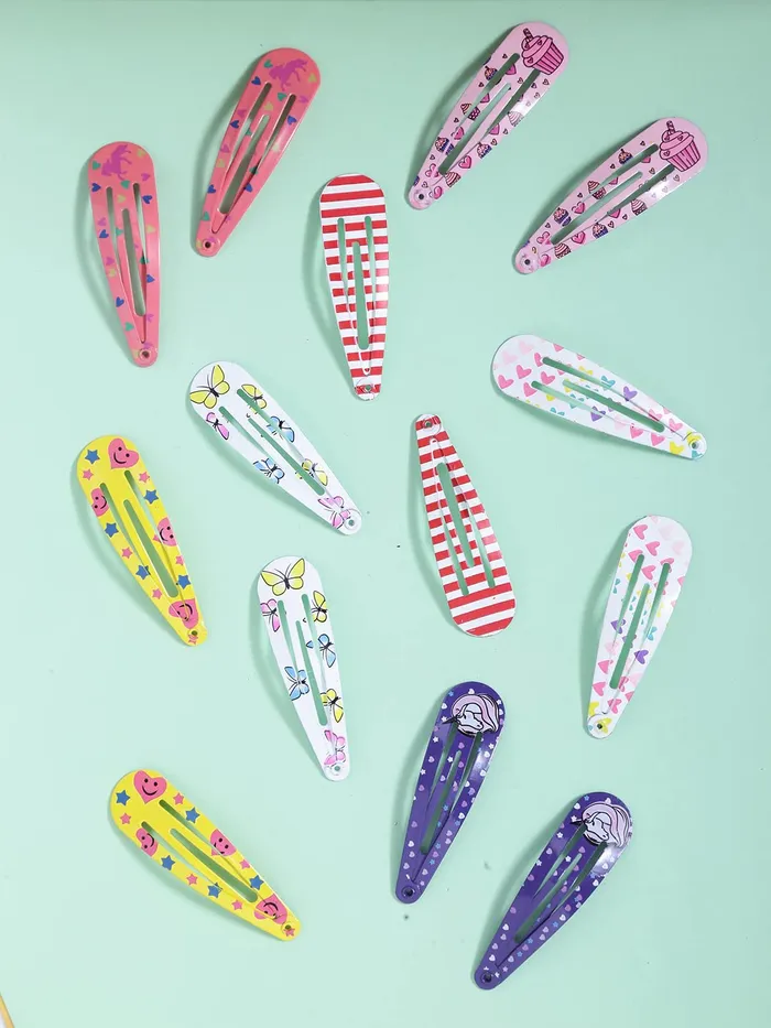 Yellow Chimes Rings Melbees by Yellow Chimes Hair Clips for Girls Kids Hair Clip Hair Accessories for Girls Babys 14 Pcs Printed Multicolor Snap Hair Clips Tic Tac Clips Hairclips for kids Baby Teens Toddlers