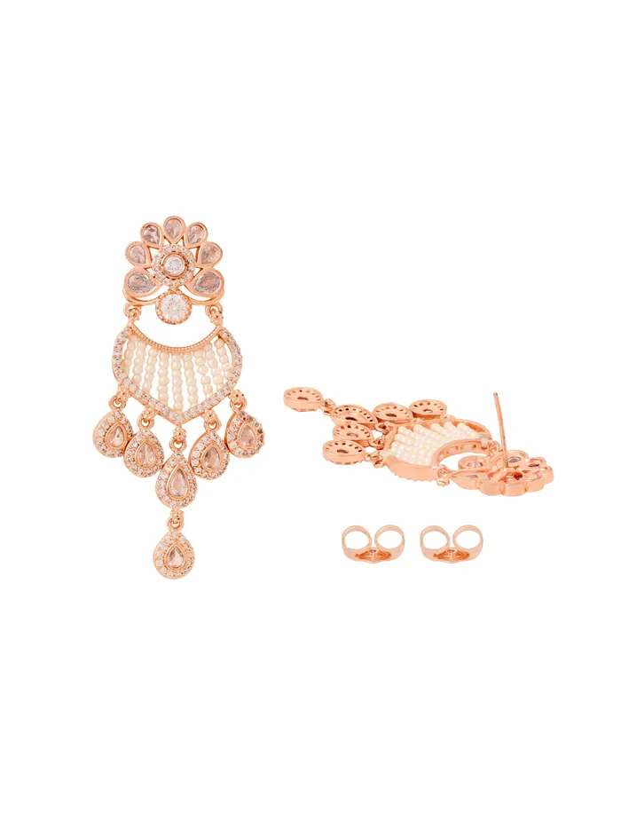 Yellow Chimes Rings Stunning White Stone Necklace Set Choker with Earrings One Size Rose Gold Plated Elegant Design
