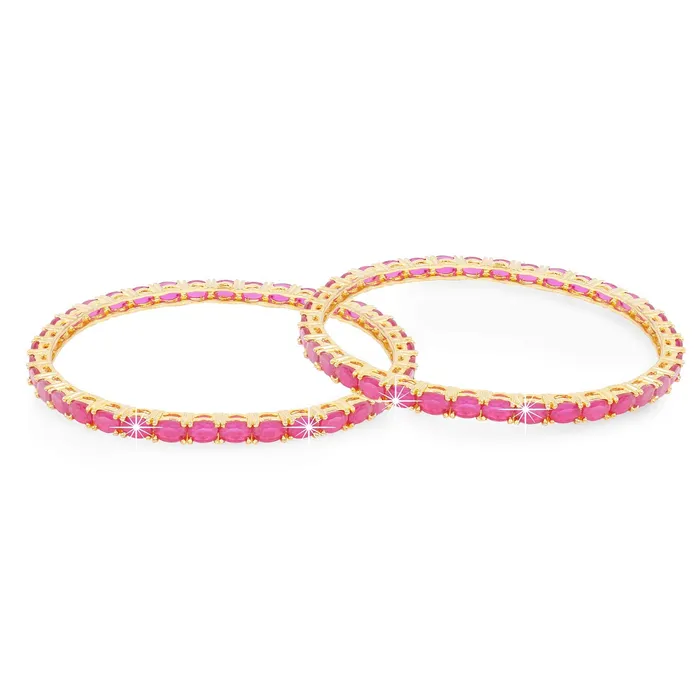 Yellow Chimes Rings Yellow Chimes Classic Pink ADAmerican Diamond Studded 18k Gold Plated Designer Oval 2 PCs Handcrafted Bangles Set for Women Girls 24