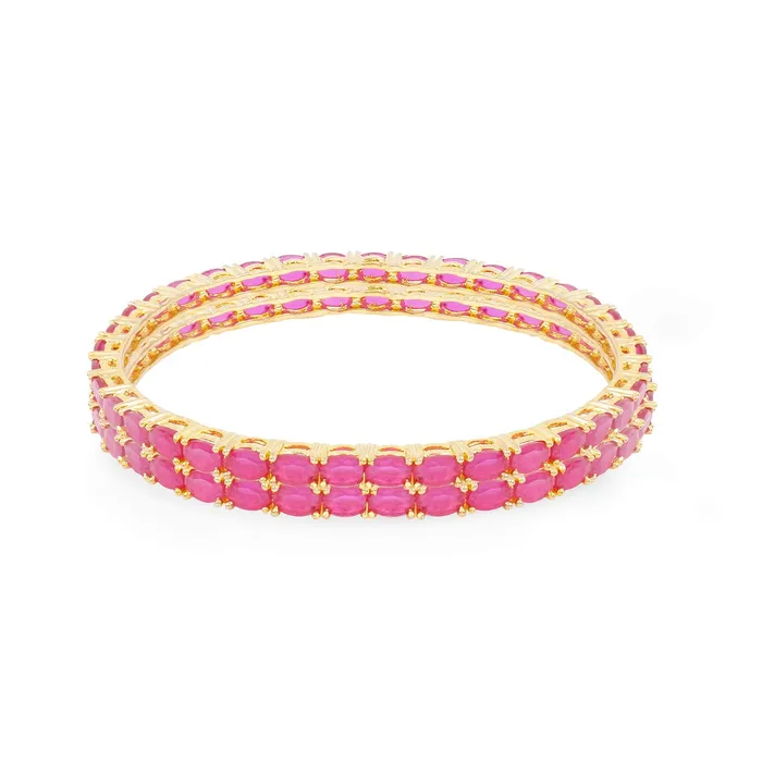 Yellow Chimes Rings Yellow Chimes Classic Pink ADAmerican Diamond Studded 18k Gold Plated Designer Oval 2 PCs Handcrafted Bangles Set for Women Girls 24