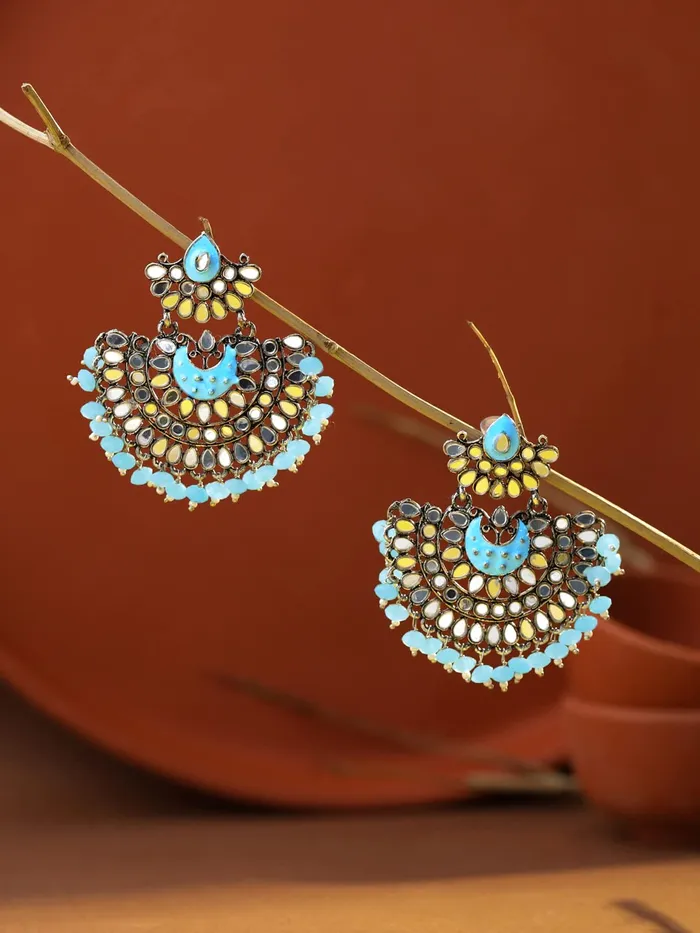 Yellow Chimes Rings Yellow Chimes Earrings For Women Long Chandbali Blue Pearl and Stone Studded Elegant Earrings For Women and Girls