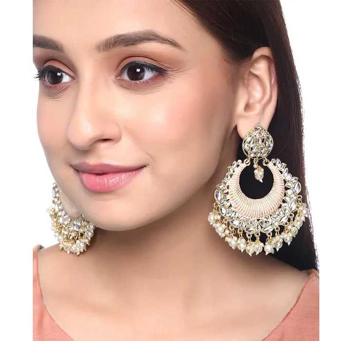 Yellow Chimes Rings Yellow Chimes Ethnic Traditional Kundan Studded Pearl moti Peach Chandbali Earrings for Women and Girls Gold Peach Medium YCTJER87KUDCHDPCH