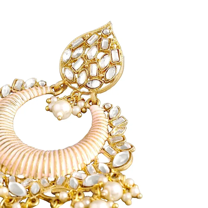 Yellow Chimes Rings Yellow Chimes Ethnic Traditional Kundan Studded Pearl moti Peach Chandbali Earrings for Women and Girls Gold Peach Medium YCTJER87KUDCHDPCH