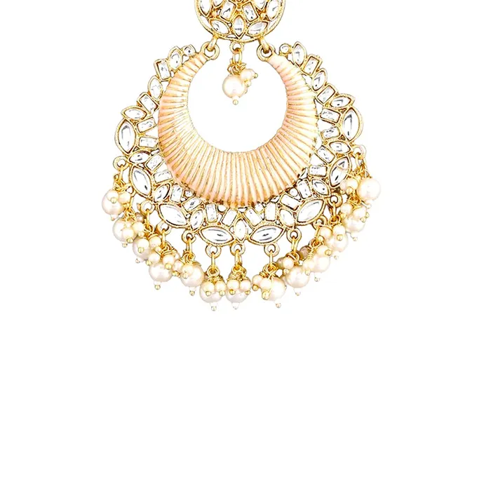 Yellow Chimes Rings Yellow Chimes Ethnic Traditional Kundan Studded Pearl moti Peach Chandbali Earrings for Women and Girls Gold Peach Medium YCTJER87KUDCHDPCH