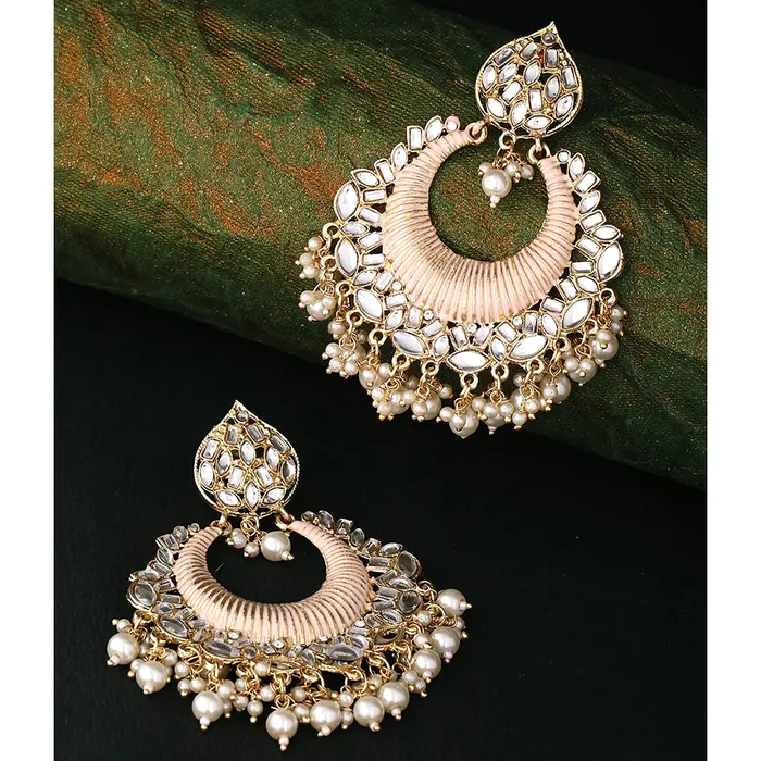 Yellow Chimes Rings Yellow Chimes Ethnic Traditional Kundan Studded Pearl moti Peach Chandbali Earrings for Women and Girls Gold Peach Medium YCTJER87KUDCHDPCH