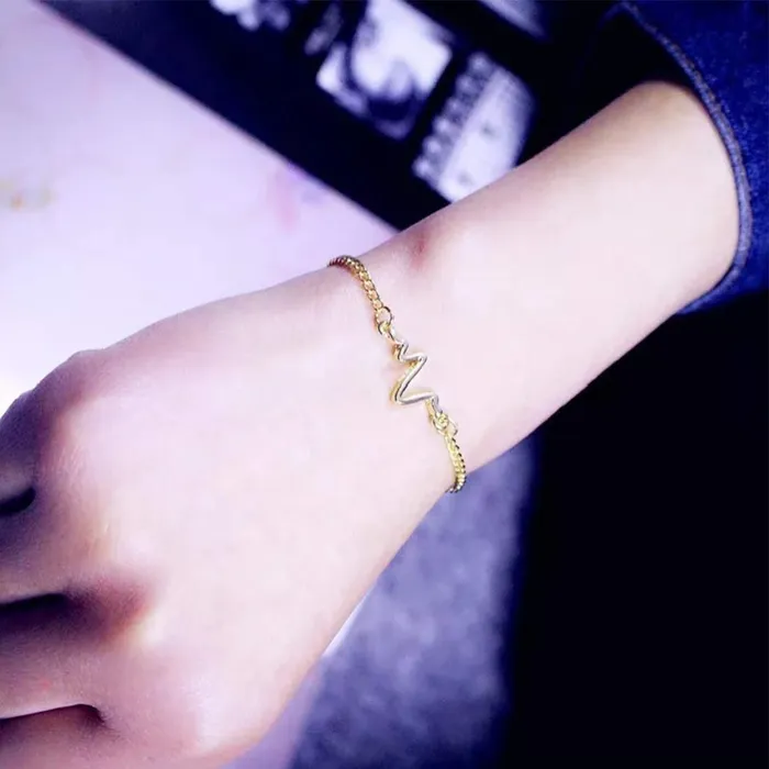 Yellow Chimes Rings Yellow Chimes Exclusive Collection Beautiful Simple Creative ECG Style Heartbeat Wave Stainless Steel Wristband Chain Link Bracelets for Women and Girls