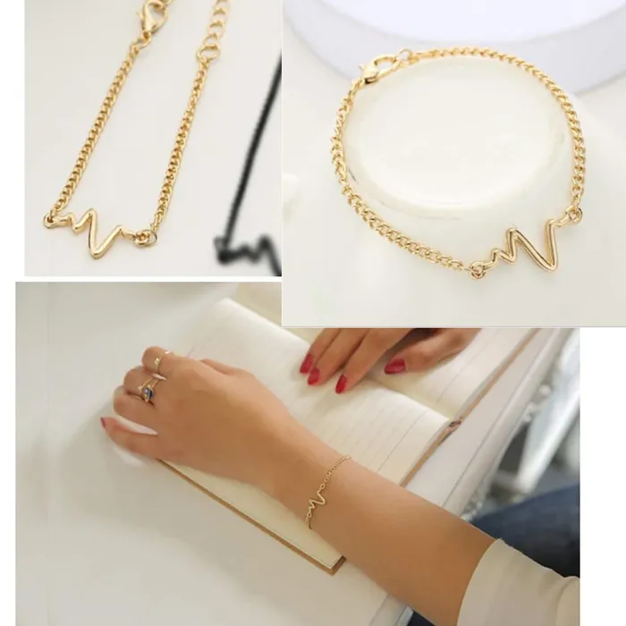 Yellow Chimes Rings Yellow Chimes Exclusive Collection Beautiful Simple Creative ECG Style Heartbeat Wave Stainless Steel Wristband Chain Link Bracelets for Women and Girls
